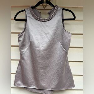 Tahari light beige sleeveless blouse, pinched neckline, some gorgeous shimmer,XS